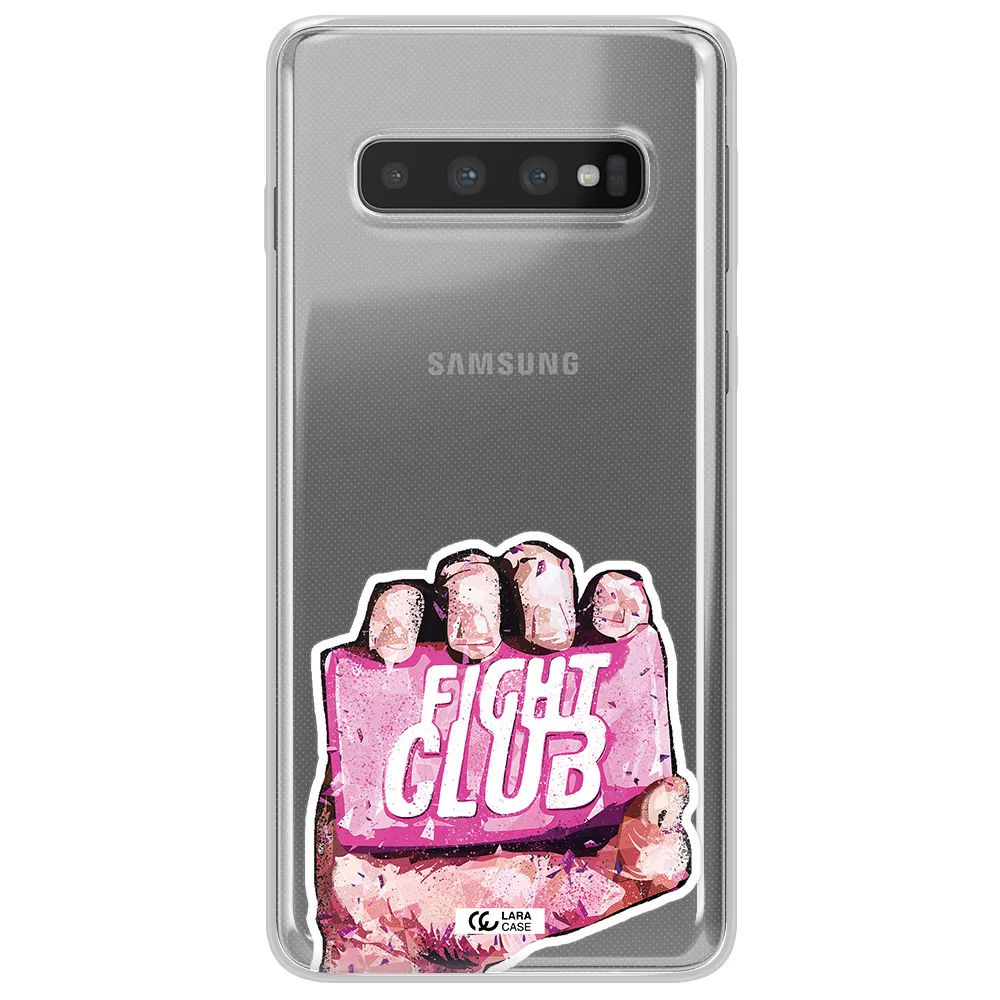a hand holding a pink bag Samsung S10 Clear TPU Case