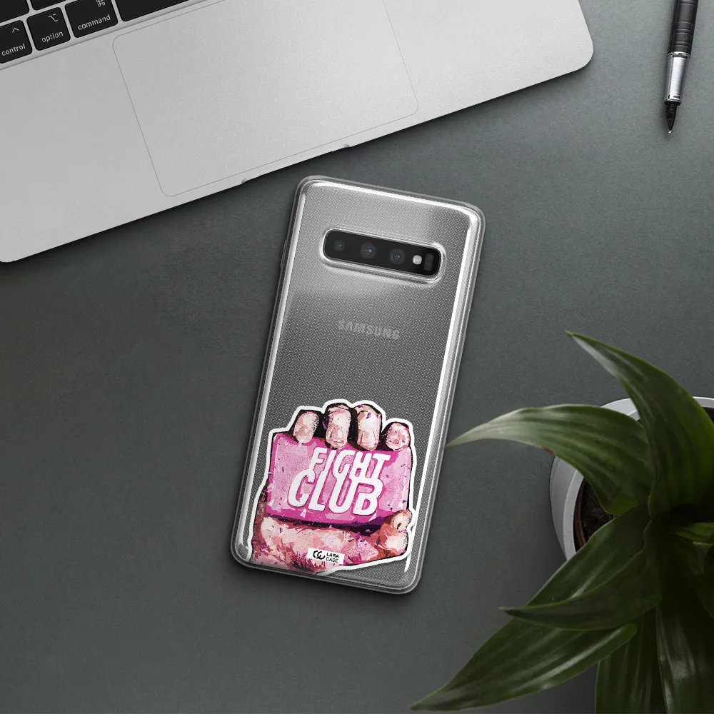 a hand holding a pink bag Samsung S10 Clear TPU Case