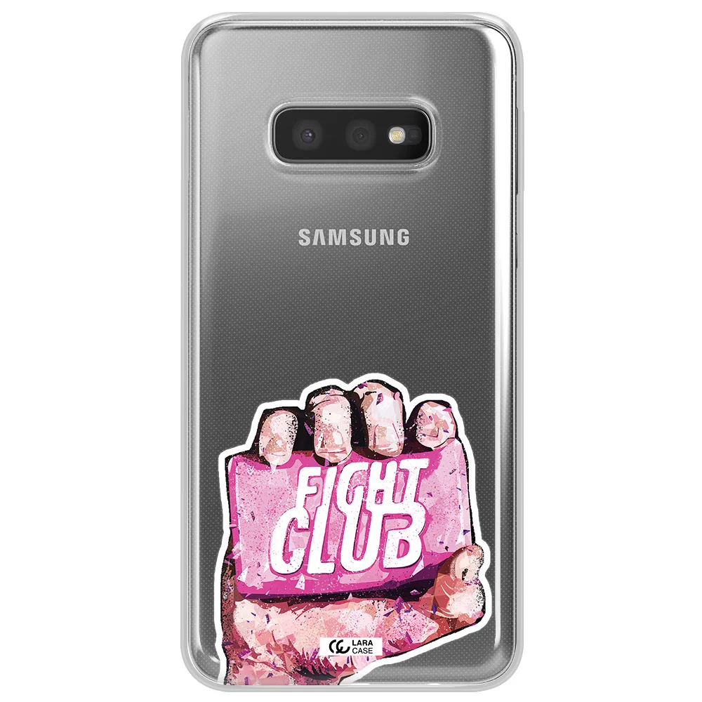 a hand holding a pink bag Samsung S10e Clear TPU Case