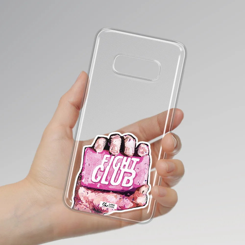a hand holding a pink bag Samsung S10e Clear TPU Case
