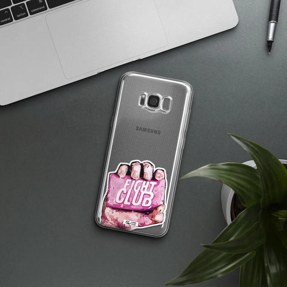 a hand holding a pink bag Samsung S8 Plus Clear TPU Case