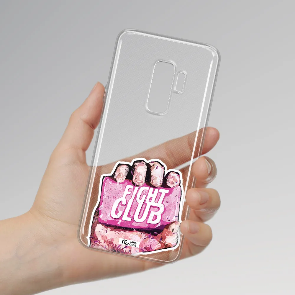 a hand holding a pink bag Samsung S9 Plus Clear TPU Case
