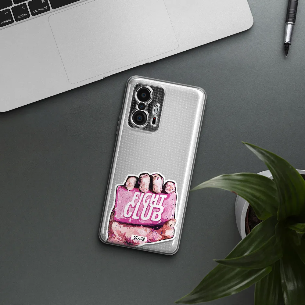 A Hand Holding A Pink Bag Xiaomi 11T Clear Tpu Case