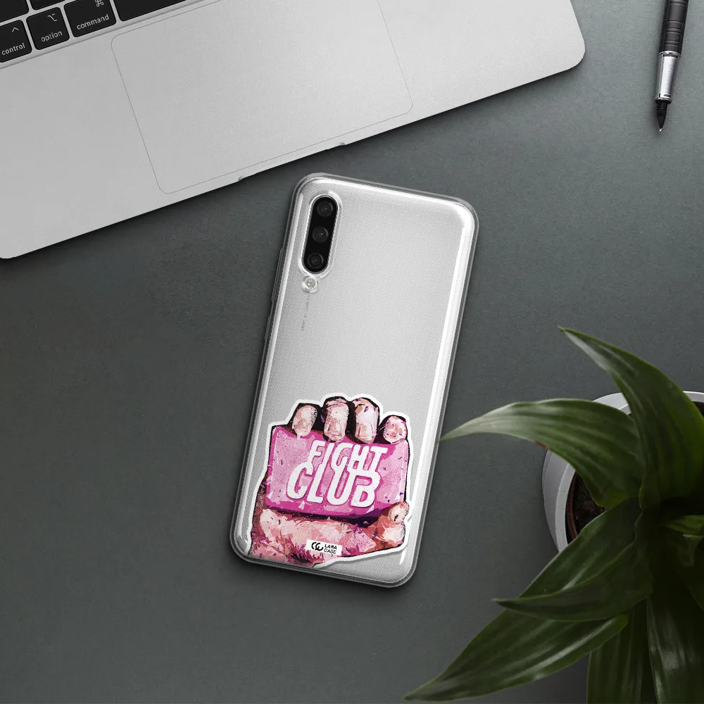 A Hand Holding A Pink Bag Xiaomi Mi A3 Clear Tpu Case