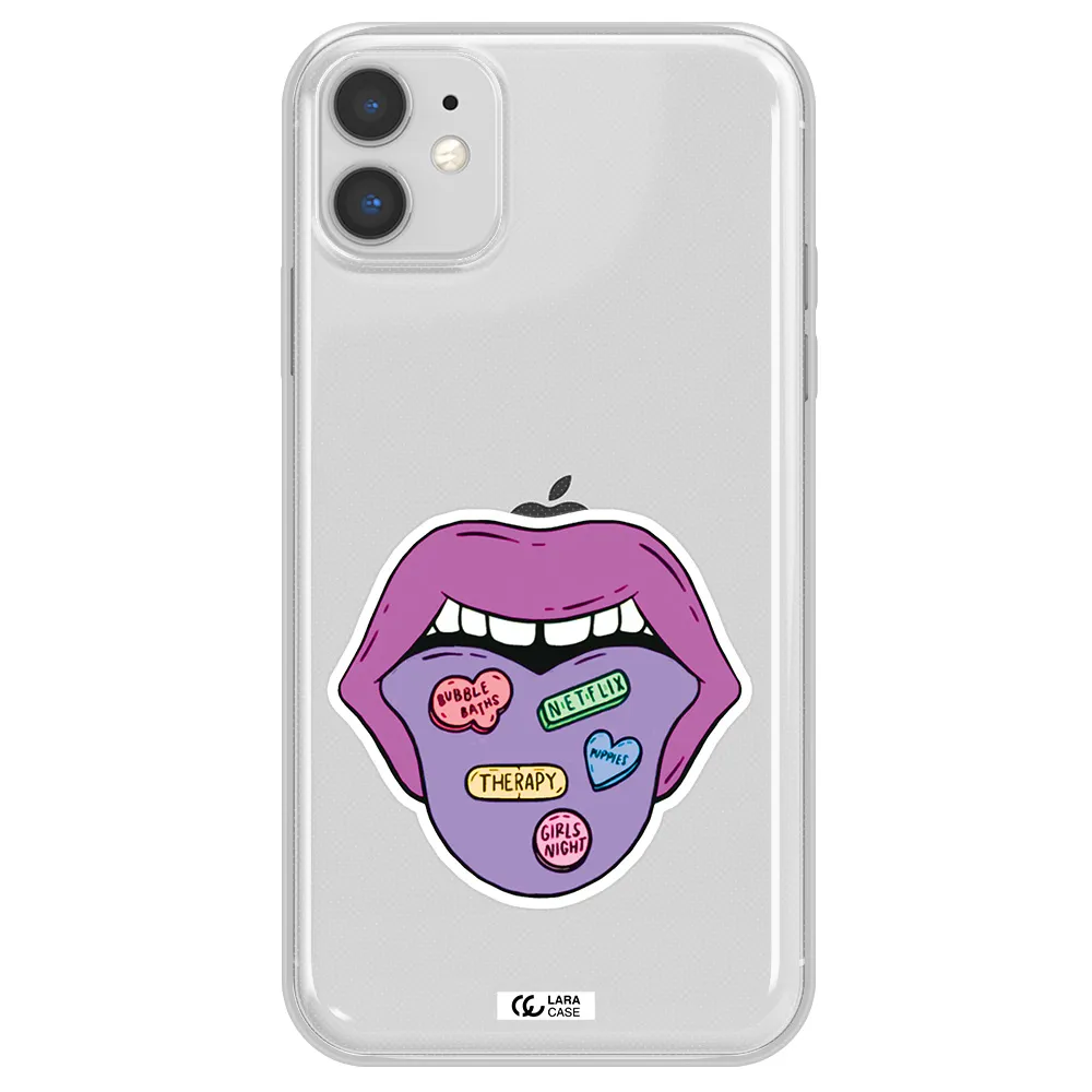 a purple lips with different colored hearts on it Apple iPhone 11 Clear TPU Case