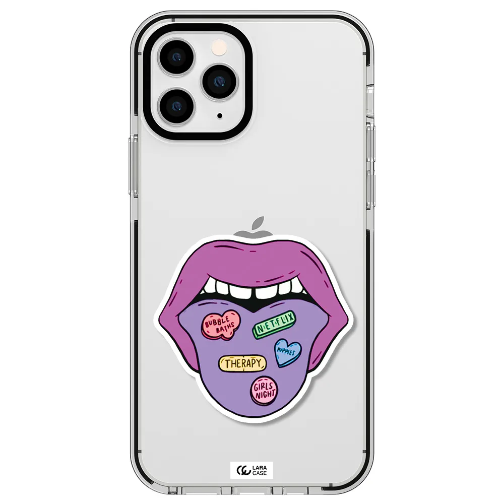 a purple lips with different colored hearts on it Apple iPhone 11 pro impact black border Case