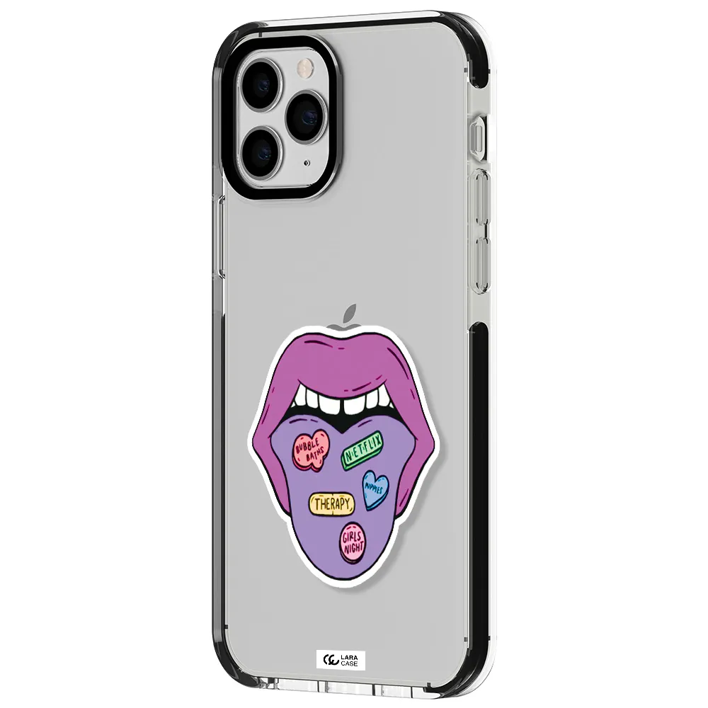 a purple lips with different colored hearts on it Apple iPhone 11 pro impact black border Case