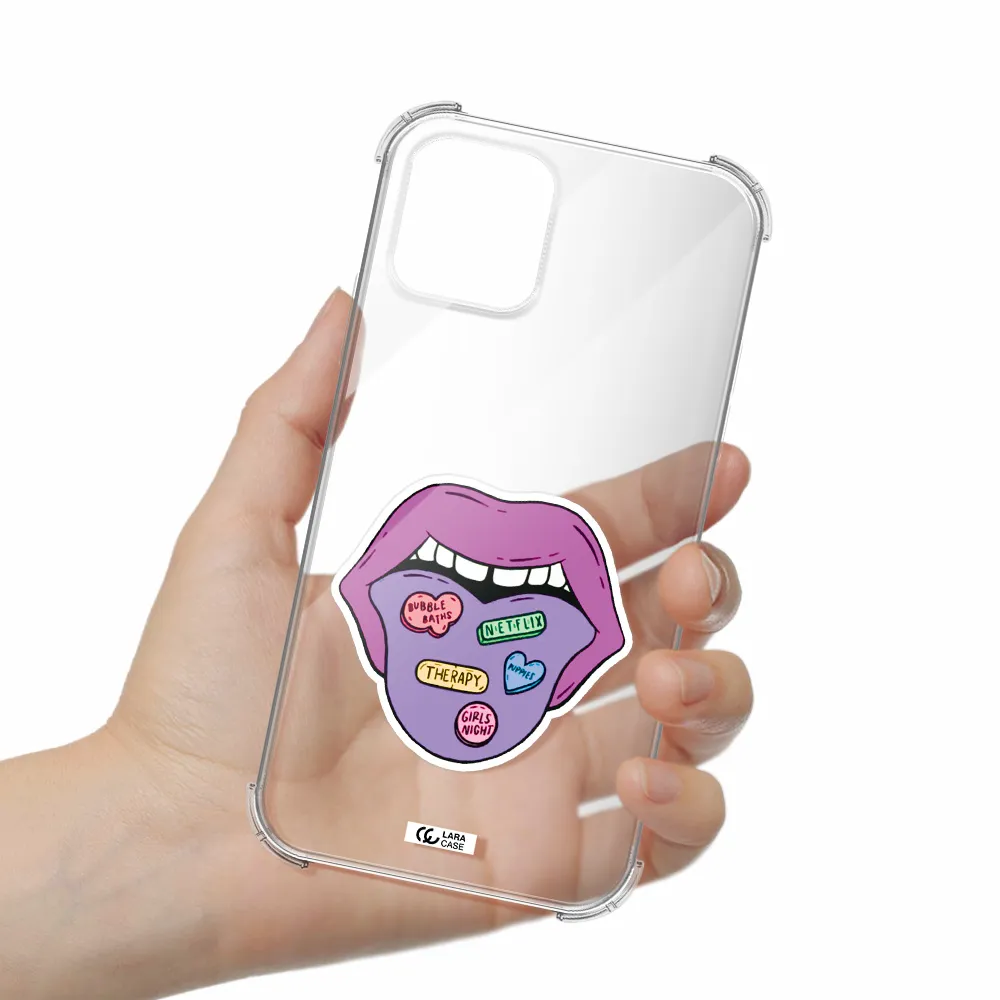 a purple lips with different colored hearts on it Apple iPhone 11 pro max Clear PC Case