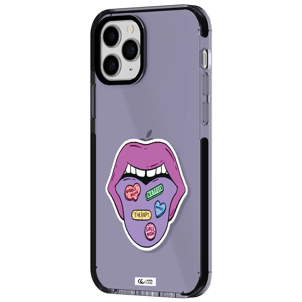 a purple lips with different colored hearts on it Apple iPhone 11 pro max impact Lilac Case