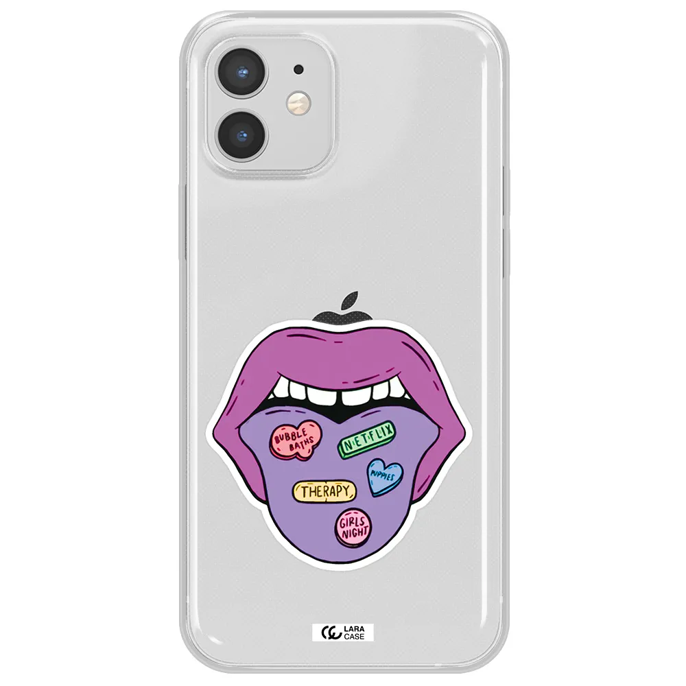 a purple lips with different colored hearts on it Apple iPhone 12 mini Clear TPU Case