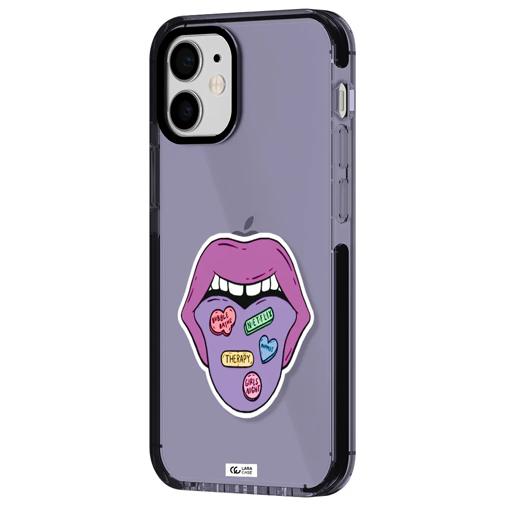a purple lips with different colored hearts on it Apple iPhone 12 mini impact Lilac Case