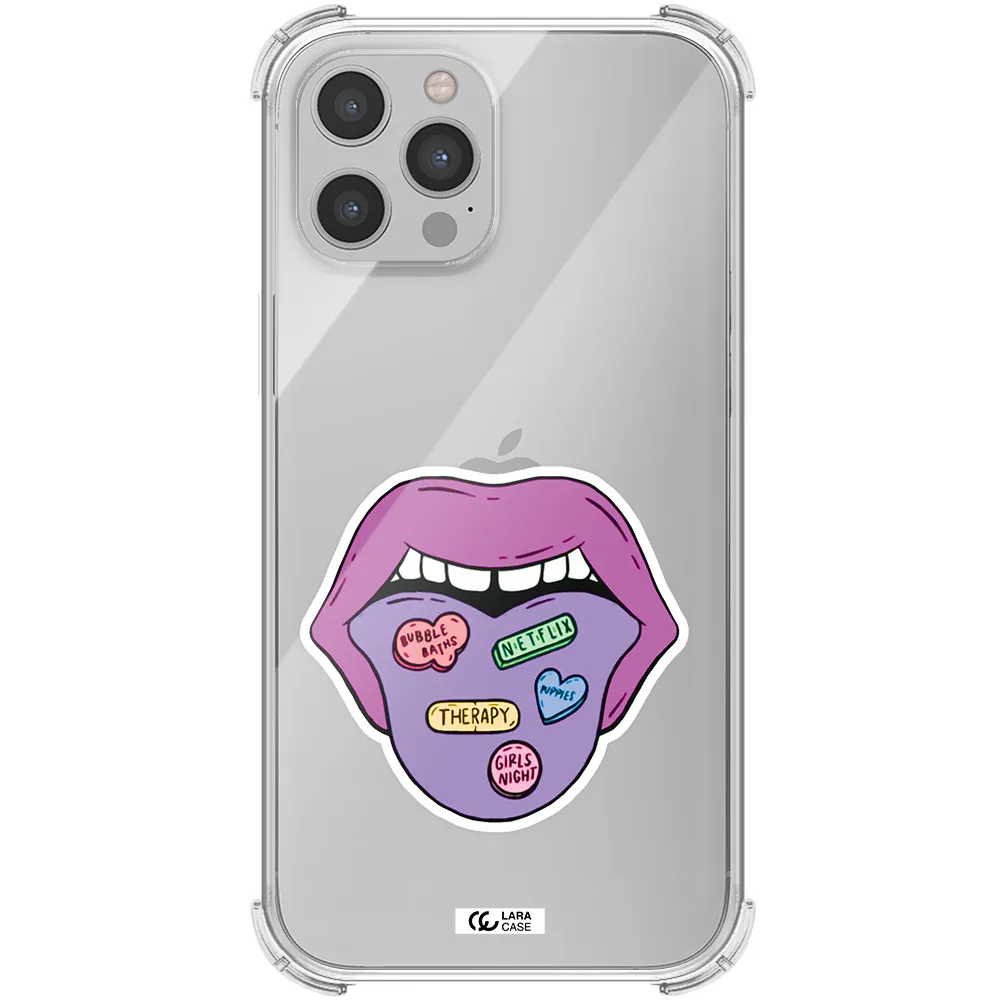 a purple lips with different colored hearts on it Apple iPhone 12 pro Clear PC Case