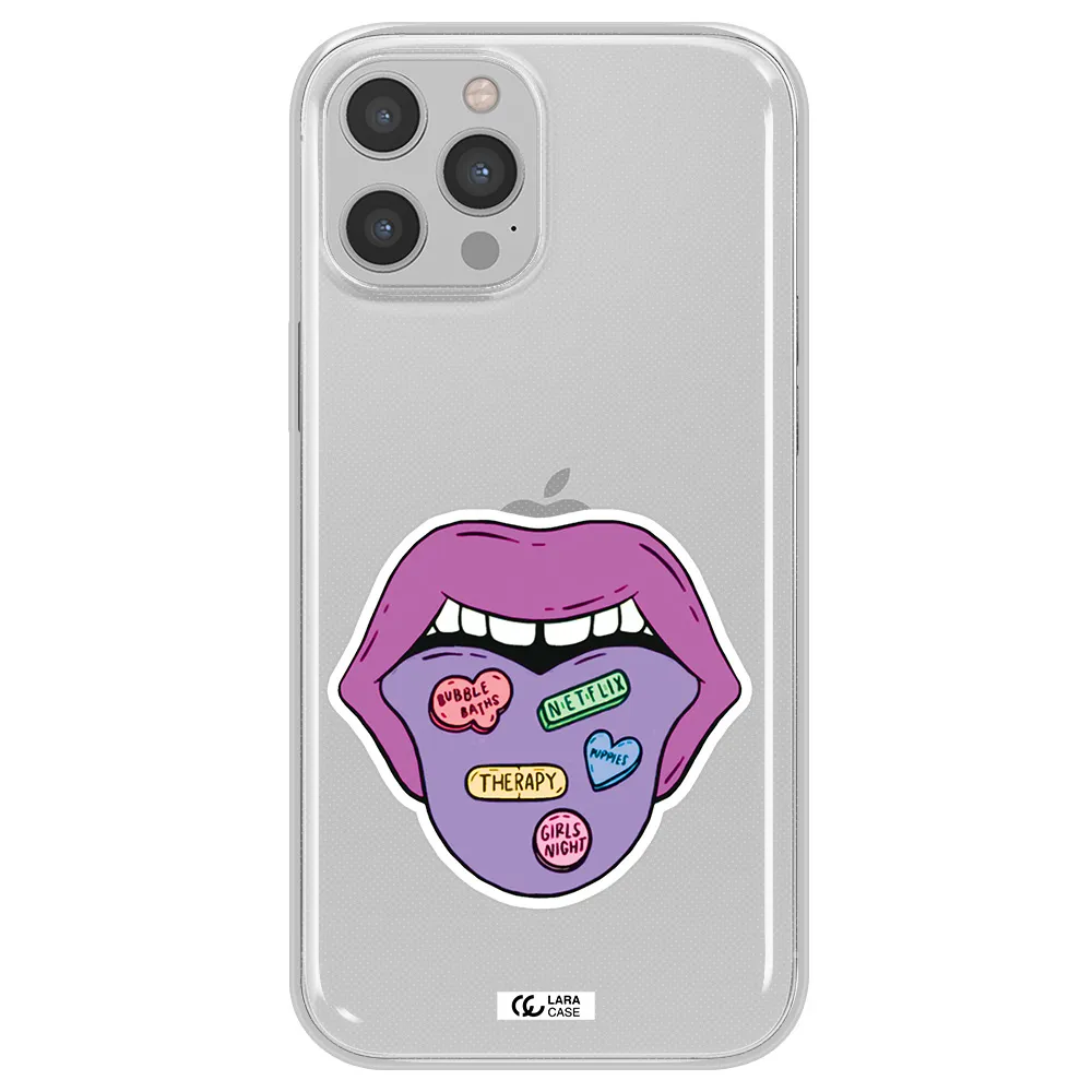a purple lips with different colored hearts on it Apple iPhone 12 pro Clear TPU Case