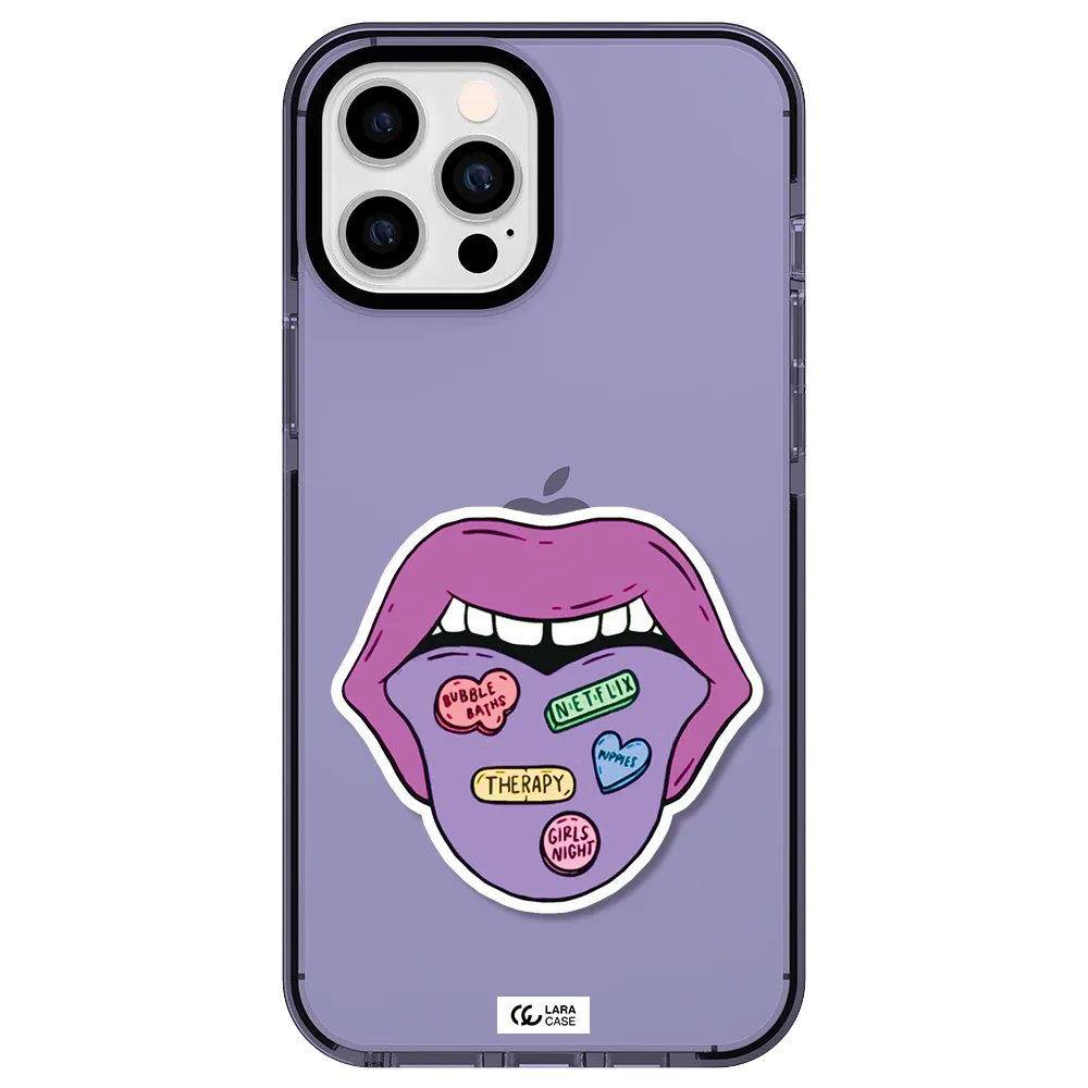 a purple lips with different colored hearts on it Apple iPhone 12 pro max impact Lilac Case