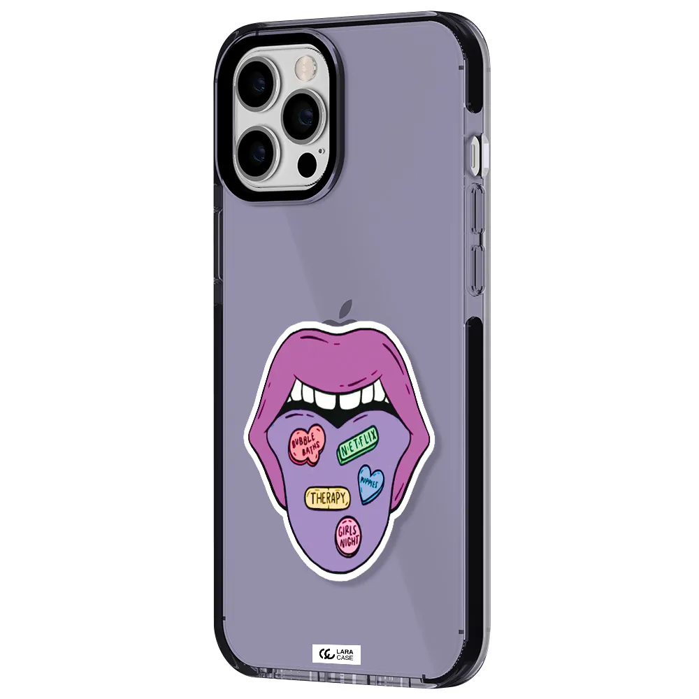 a purple lips with different colored hearts on it Apple iPhone 12 pro max impact Lilac Case