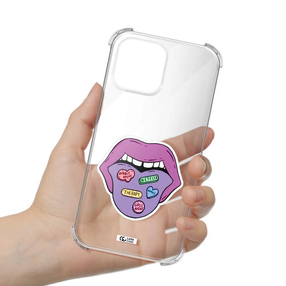 a purple lips with different colored hearts on it Apple iPhone 13 Pro Clear PC Case