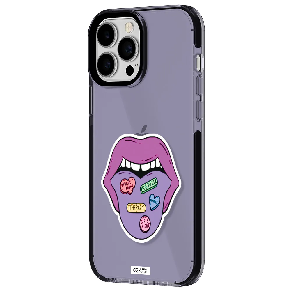 a purple lips with different colored hearts on it Apple iPhone 13 Pro Max impact Lilac Case