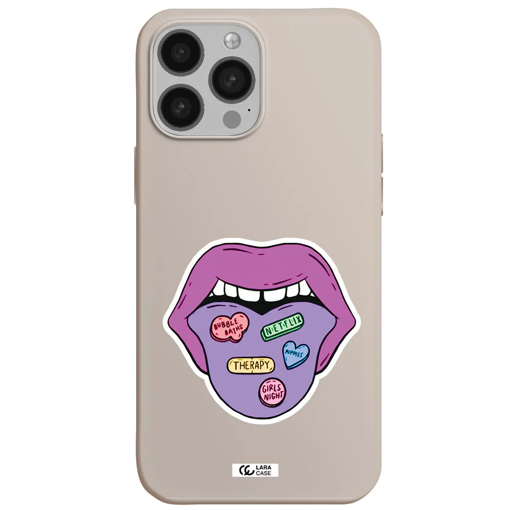 a purple lips with different colored hearts on it Apple iPhone 13 Pro Silicone Stone Case