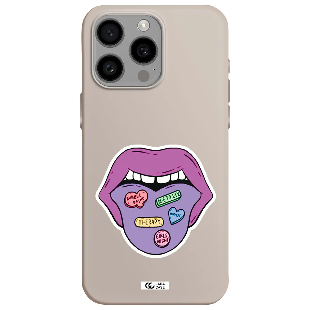 a purple lips with different colored hearts on it Apple Iphone 15 Pro max Silicone Stone Case