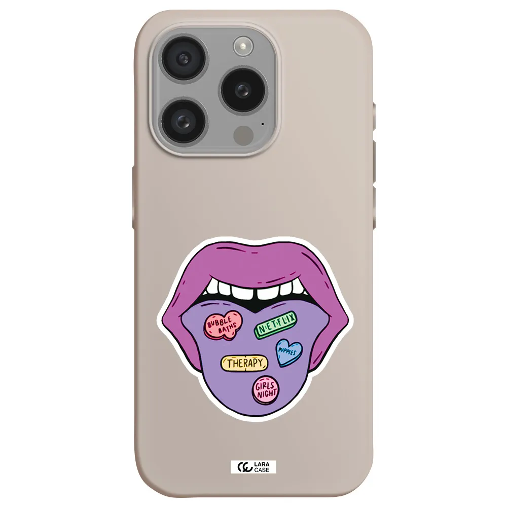 A Purple Lips With Different Colored Hearts On It Apple Iphone 15 Pro Silicone Stone Case