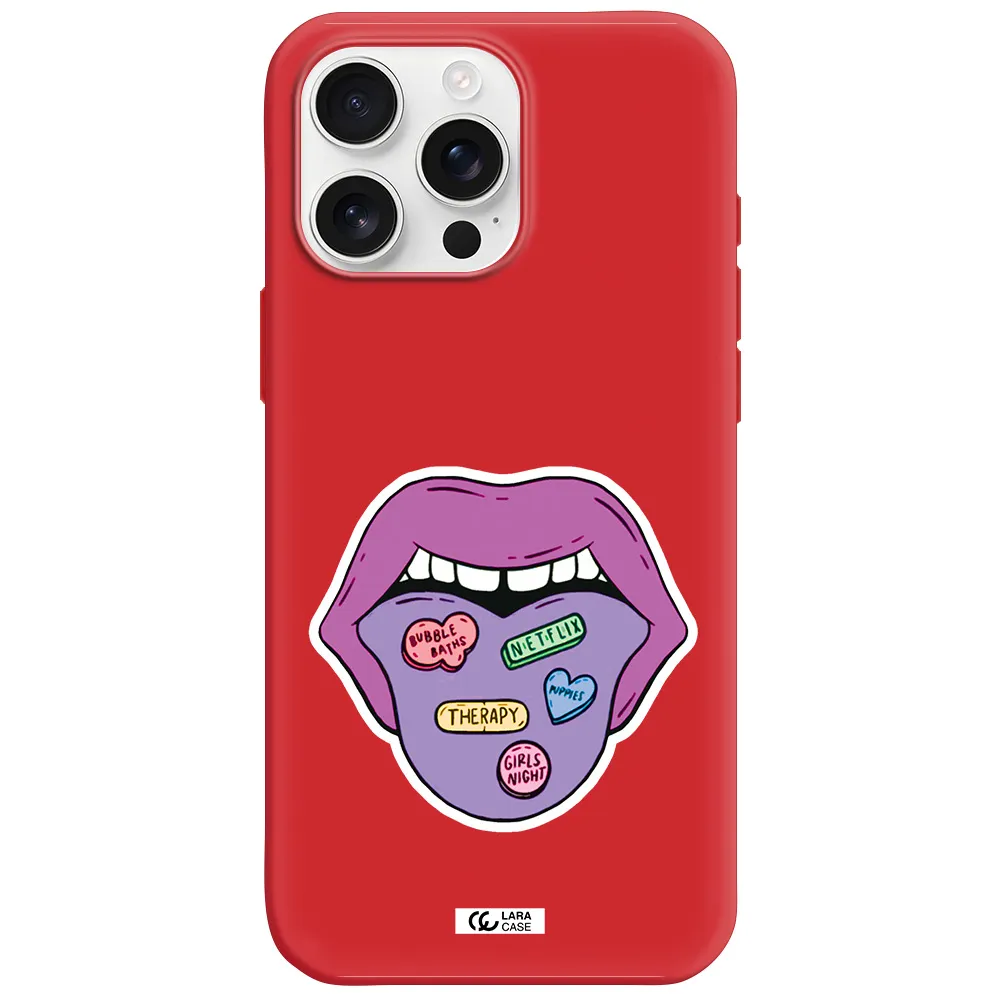 A Purple Lips With Different Colored Hearts On It Apple Iphone 16 Pro Max Silicone Stone Case