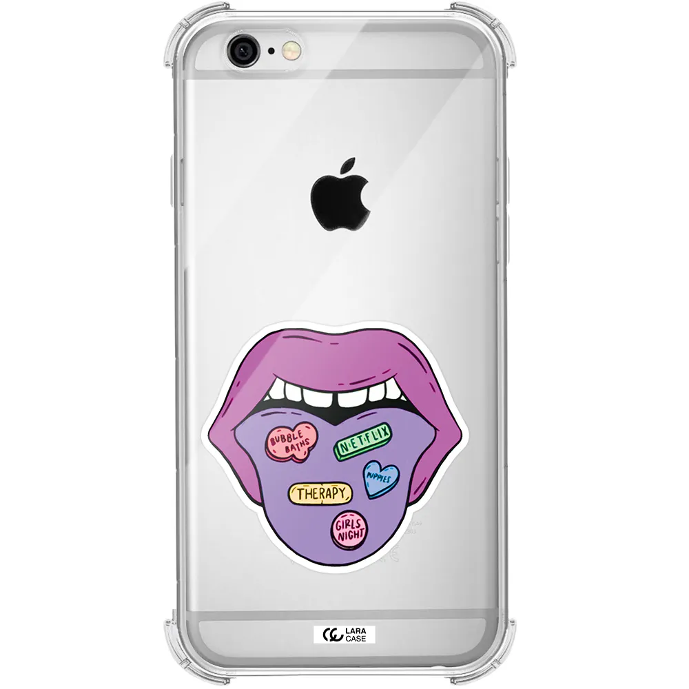 a purple lips with different colored hearts on it Apple iPhone 6 Clear PC Case