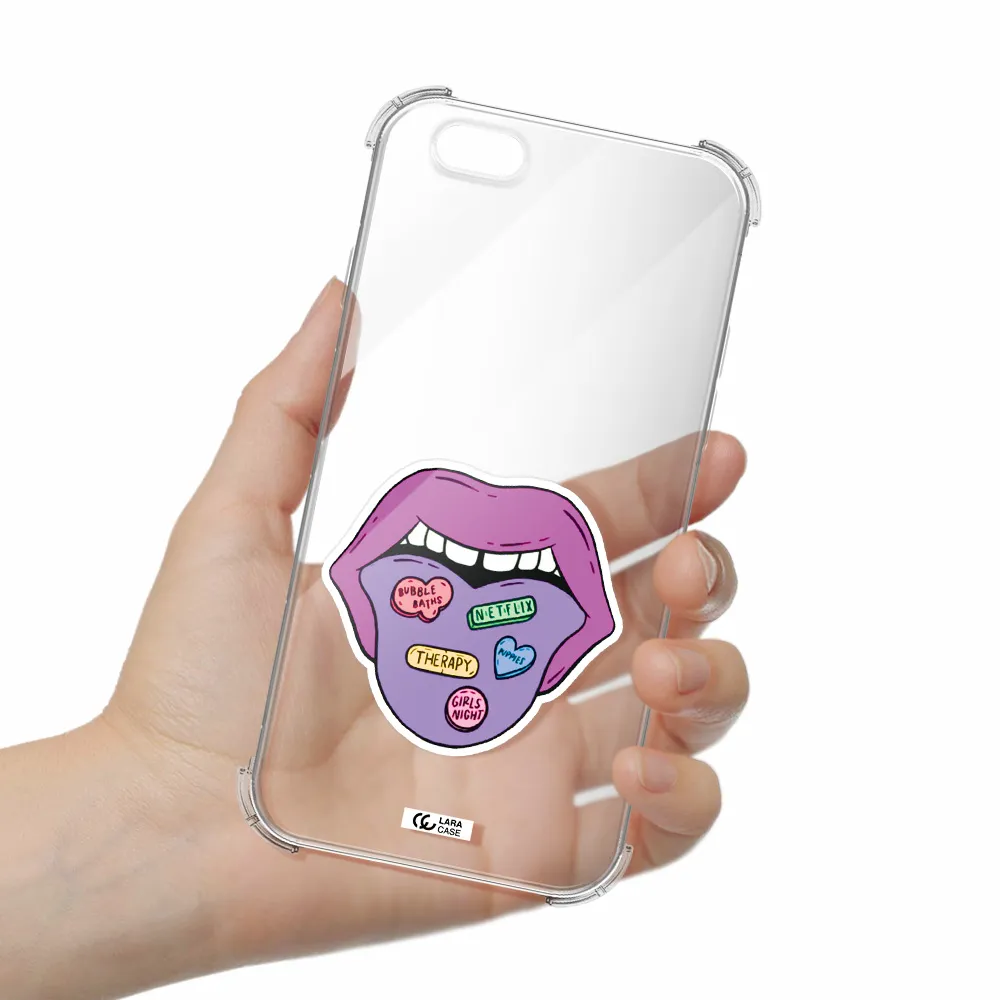 a purple lips with different colored hearts on it Apple iPhone 6 Clear PC Case
