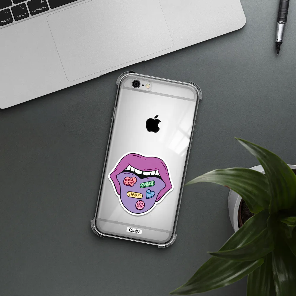 a purple lips with different colored hearts on it Apple iPhone 6 Clear PC Case