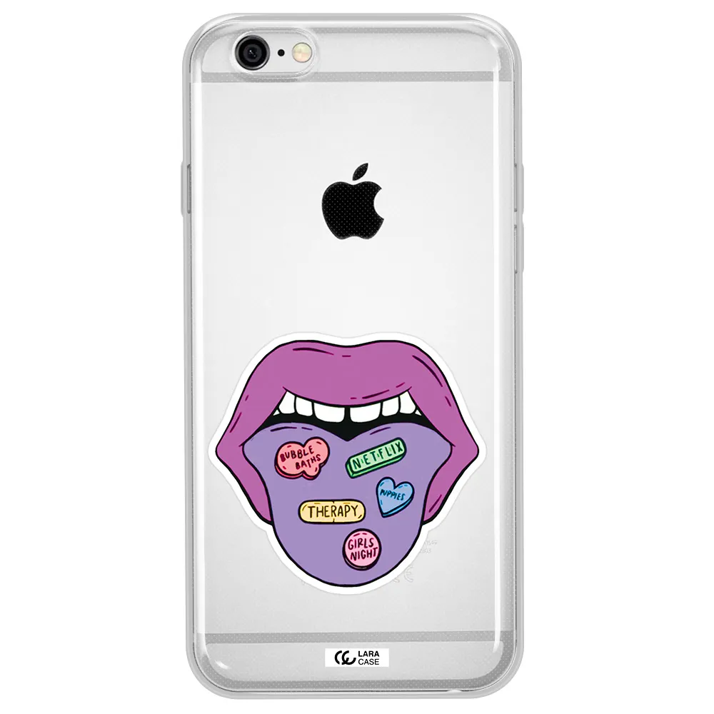 a purple lips with different colored hearts on it Apple iPhone 6 Clear TPU Case