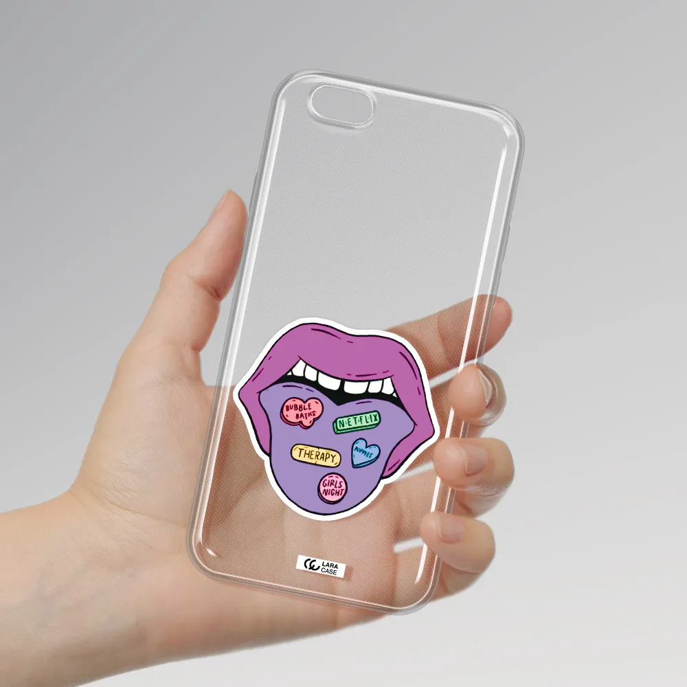 a purple lips with different colored hearts on it Apple iPhone 6 Clear TPU Case