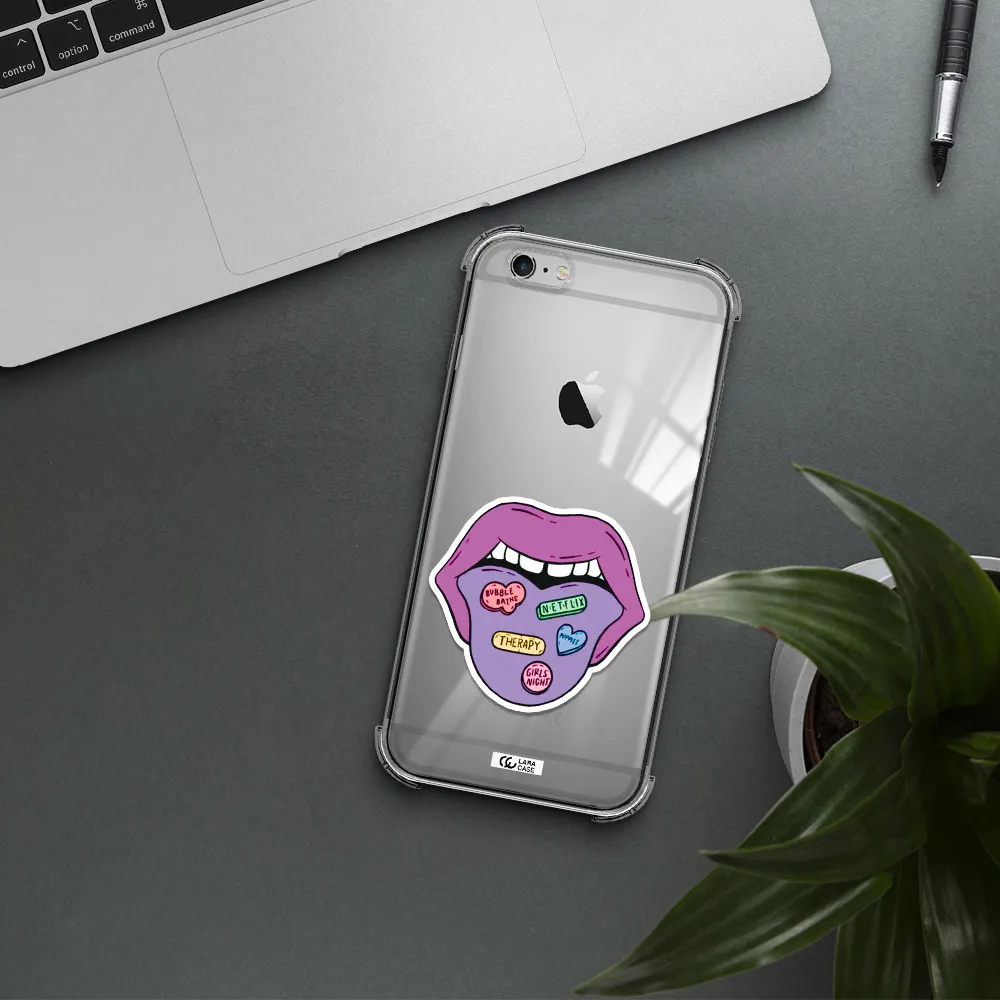 a purple lips with different colored hearts on it Apple iPhone 6 plus Clear PC Case
