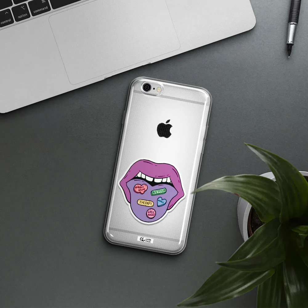 a purple lips with different colored hearts on it Apple iPhone 6 plus Clear TPU Case