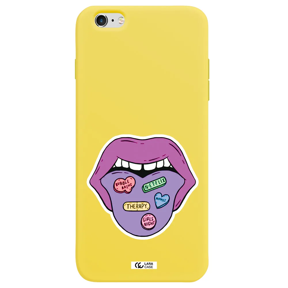 a purple lips with different colored hearts on it Apple iPhone 6 plus Silicone canary yellow Case