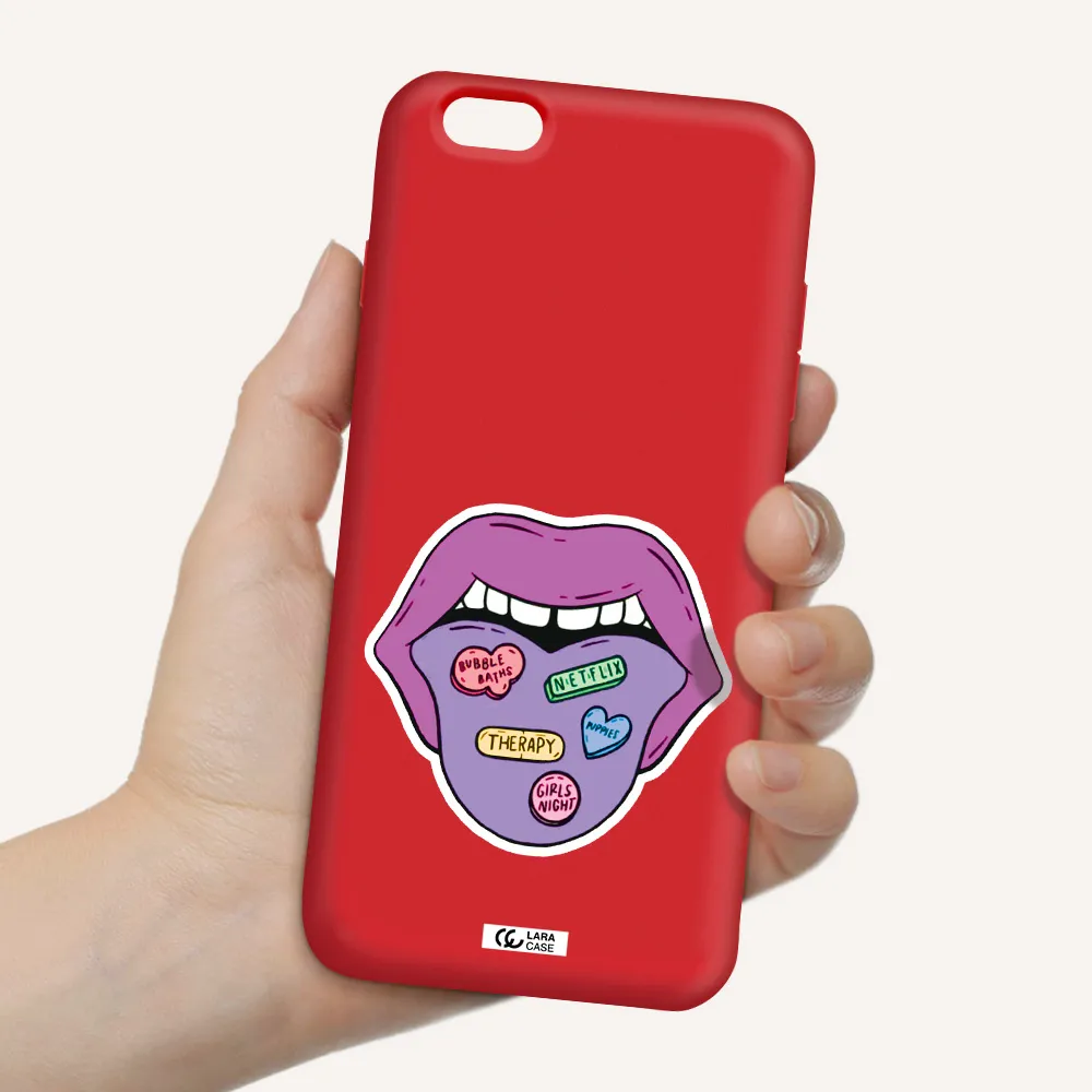 a purple lips with different colored hearts on it Apple iPhone 6 plus Silicone Imperial Red Case