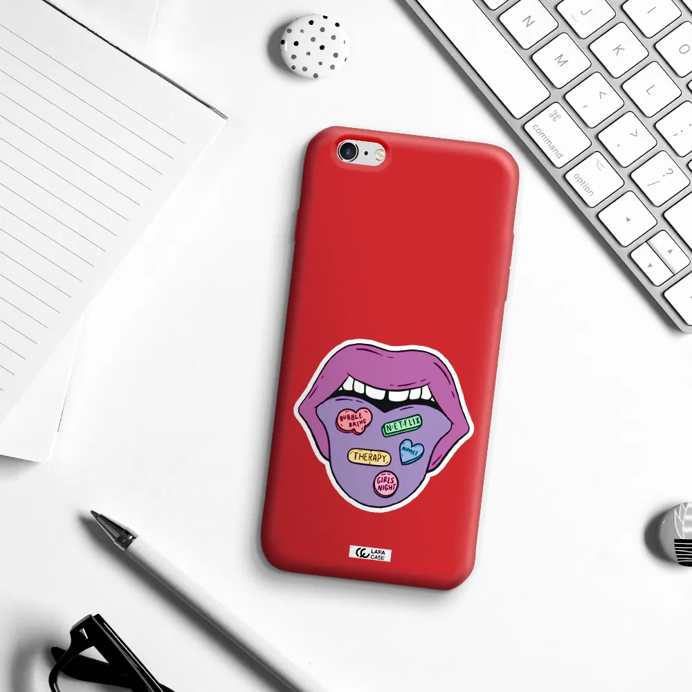a purple lips with different colored hearts on it Apple iPhone 6 plus Silicone Imperial Red Case