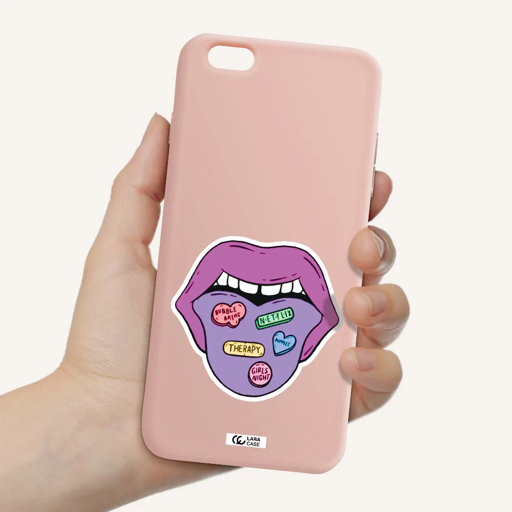 a purple lips with different colored hearts on it Apple iPhone 6 plus Silicone pastel pink Case