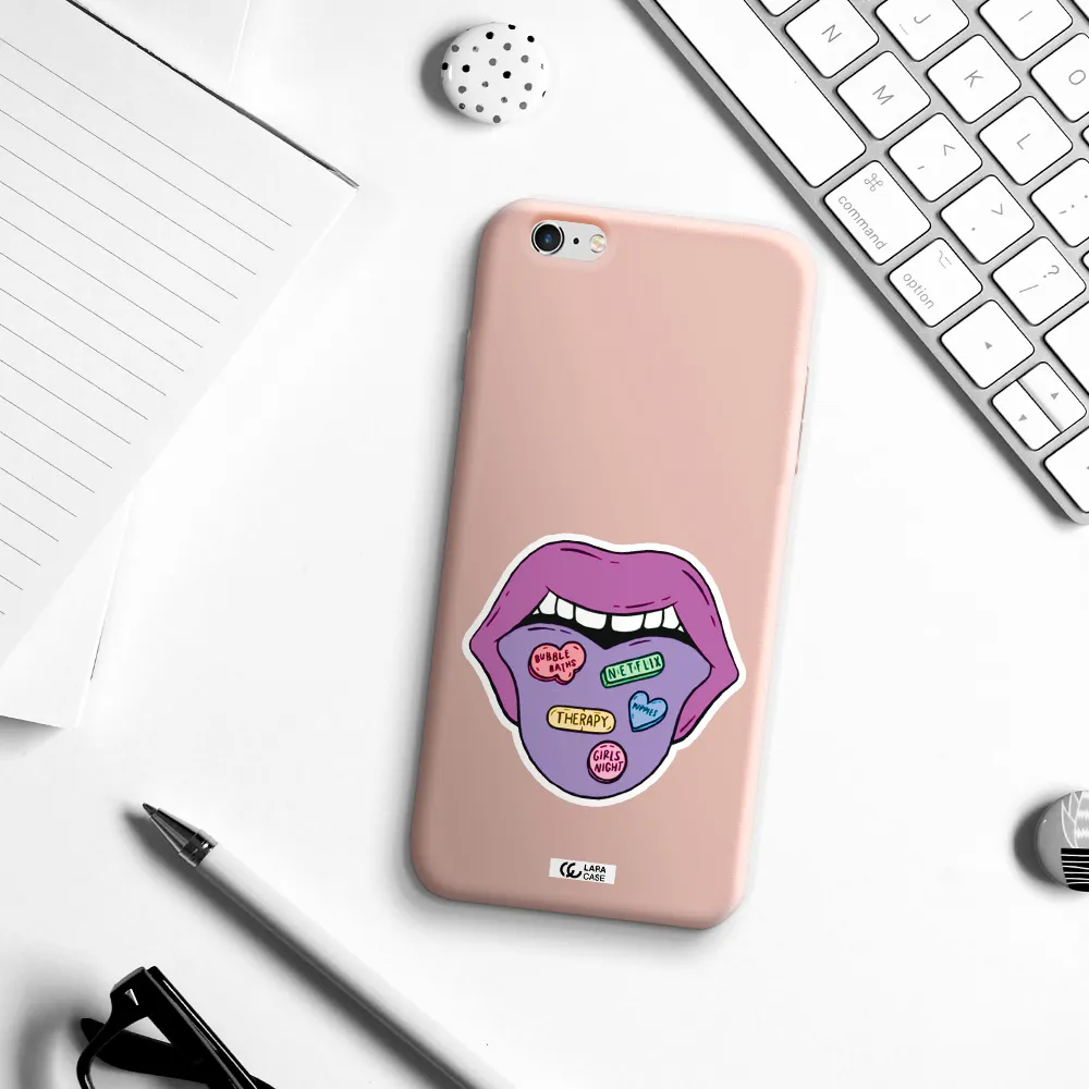a purple lips with different colored hearts on it Apple iPhone 6 plus Silicone pastel pink Case