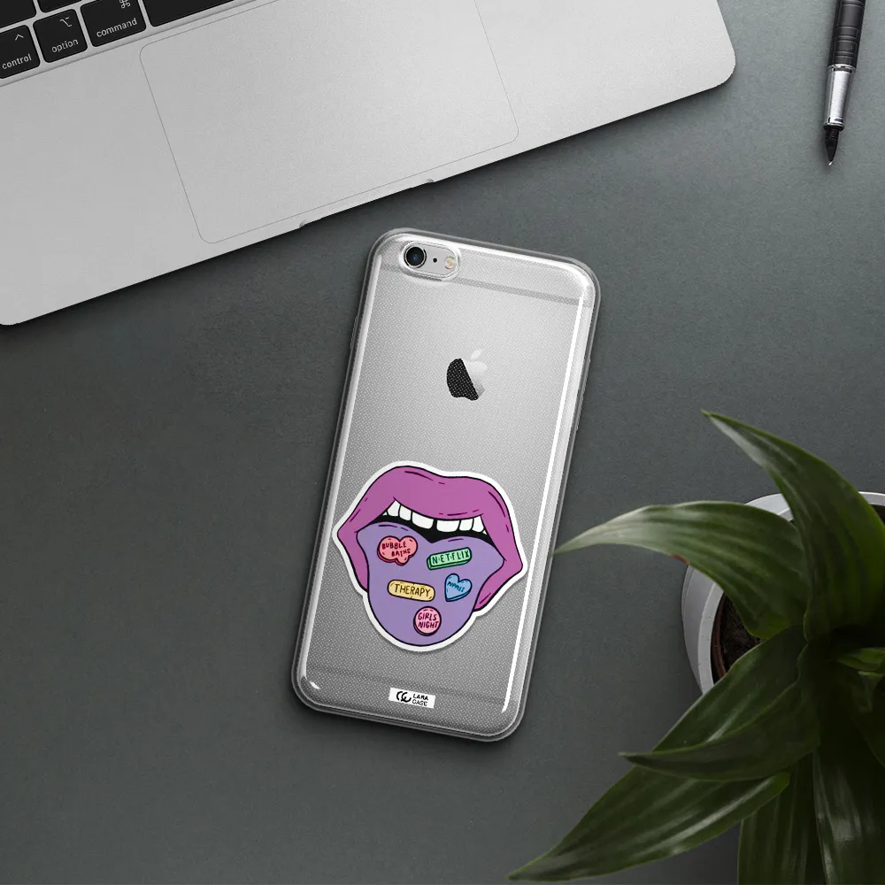 a purple lips with different colored hearts on it Apple iPhone 6 s plus Clear TPU Case