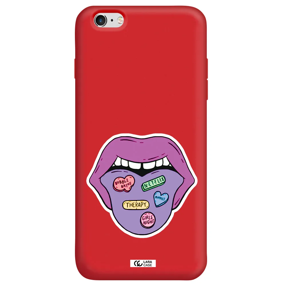 a purple lips with different colored hearts on it Apple iPhone 6 s plus Silicone Imperial Red Case