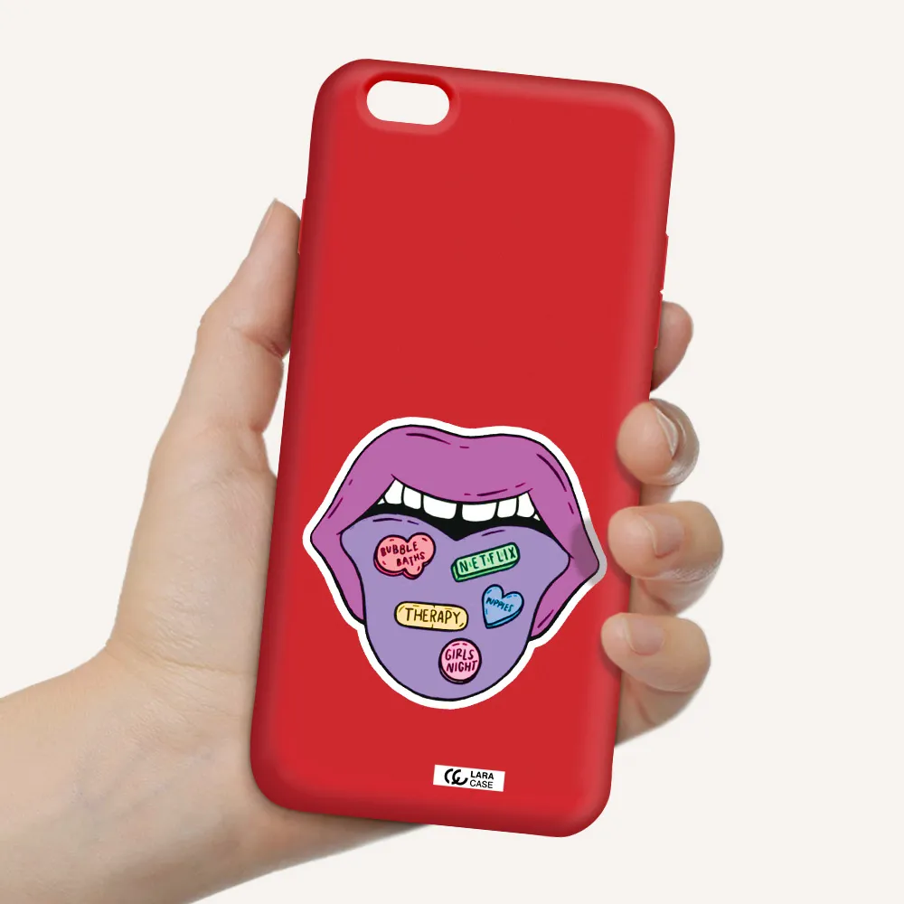 a purple lips with different colored hearts on it Apple iPhone 6 s plus Silicone Imperial Red Case