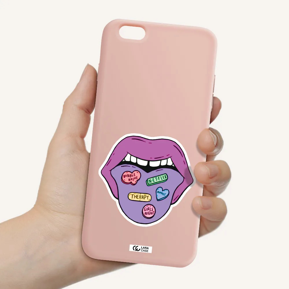 a purple lips with different colored hearts on it Apple iPhone 6 s plus Silicone pastel pink Case
