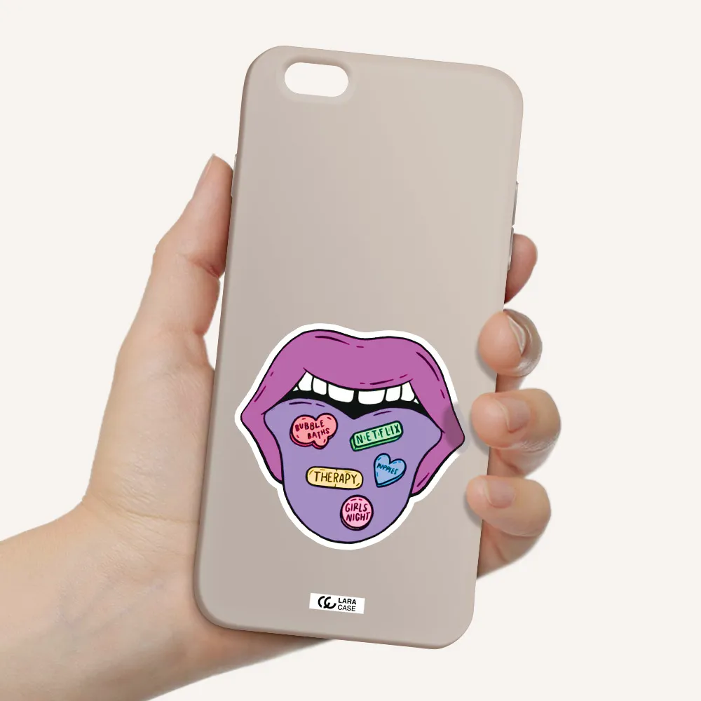 a purple lips with different colored hearts on it Apple iPhone 6 s plus Silicone Stone Case