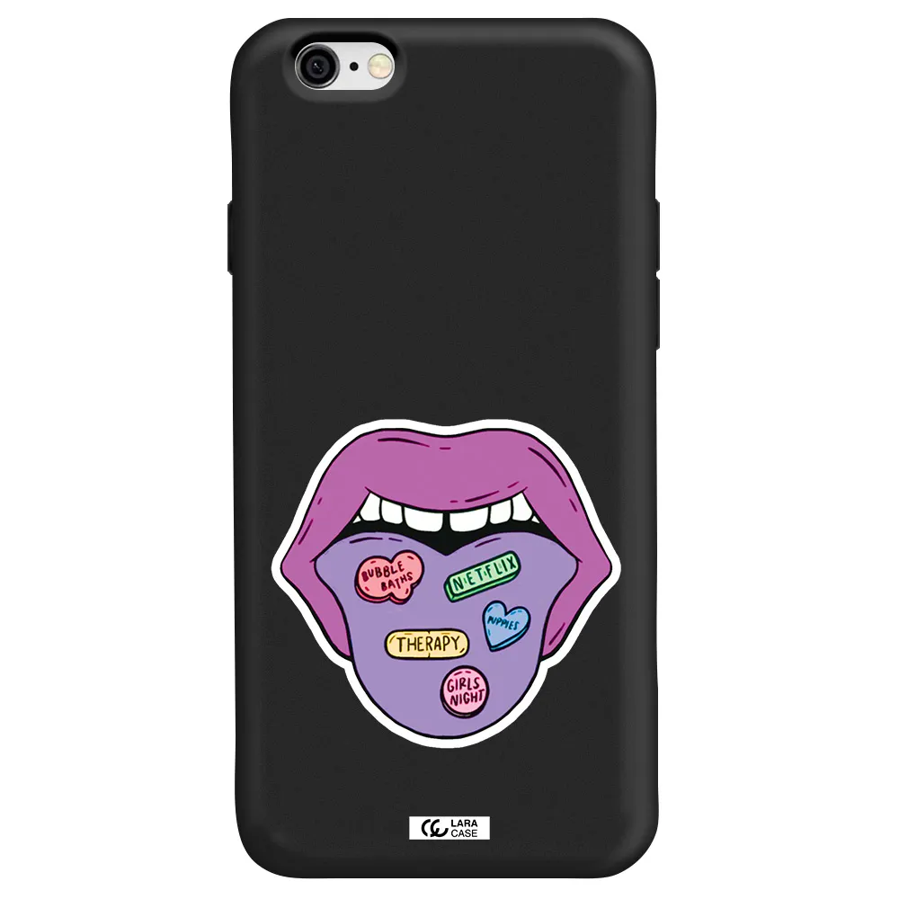 a purple lips with different colored hearts on it Apple iPhone 6 Silicone black Case