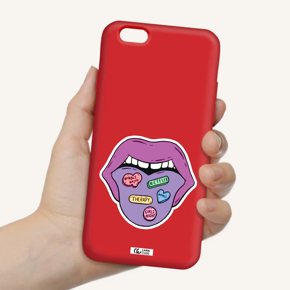 a purple lips with different colored hearts on it Apple iPhone 6 Silicone Imperial Red Case