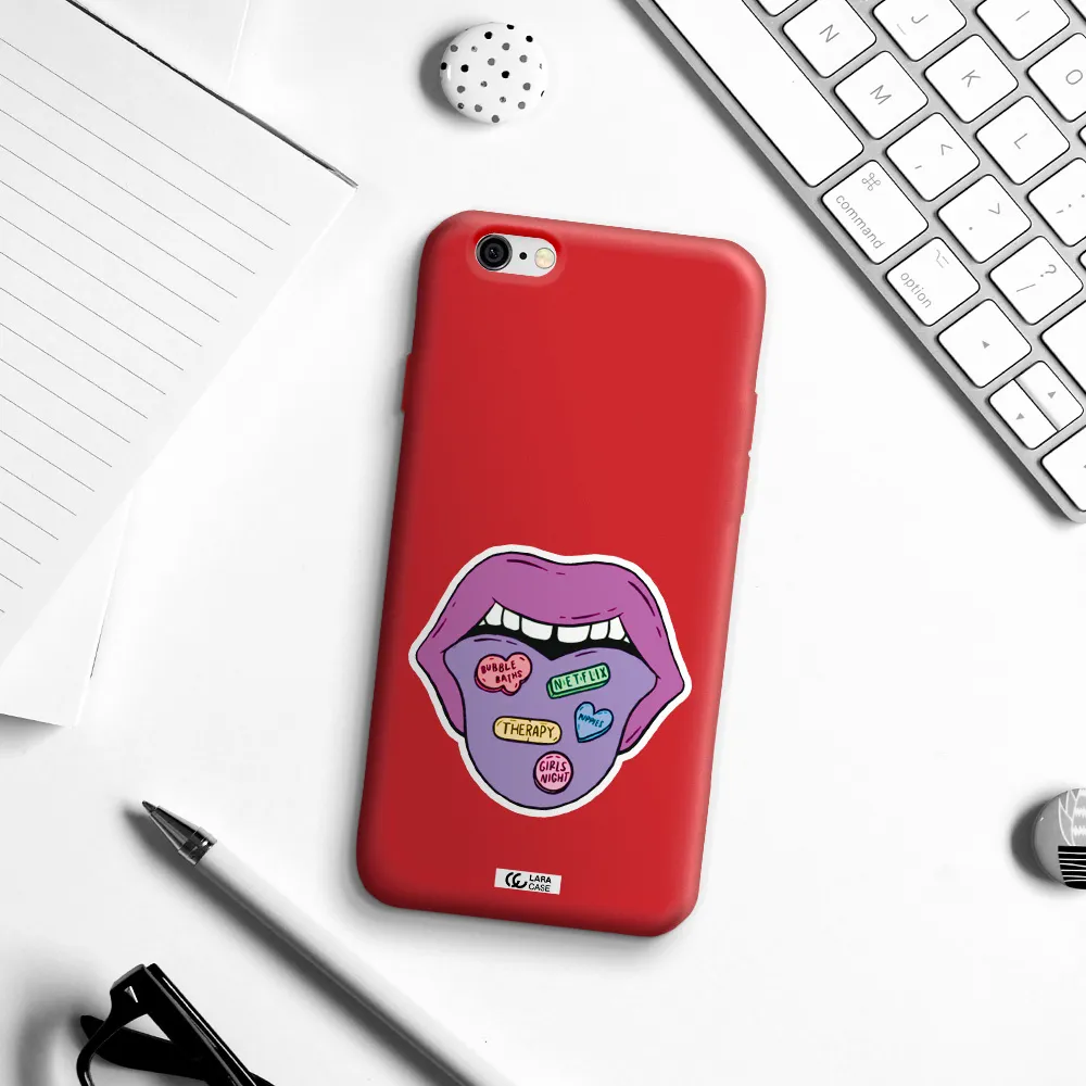 a purple lips with different colored hearts on it Apple iPhone 6 Silicone Imperial Red Case