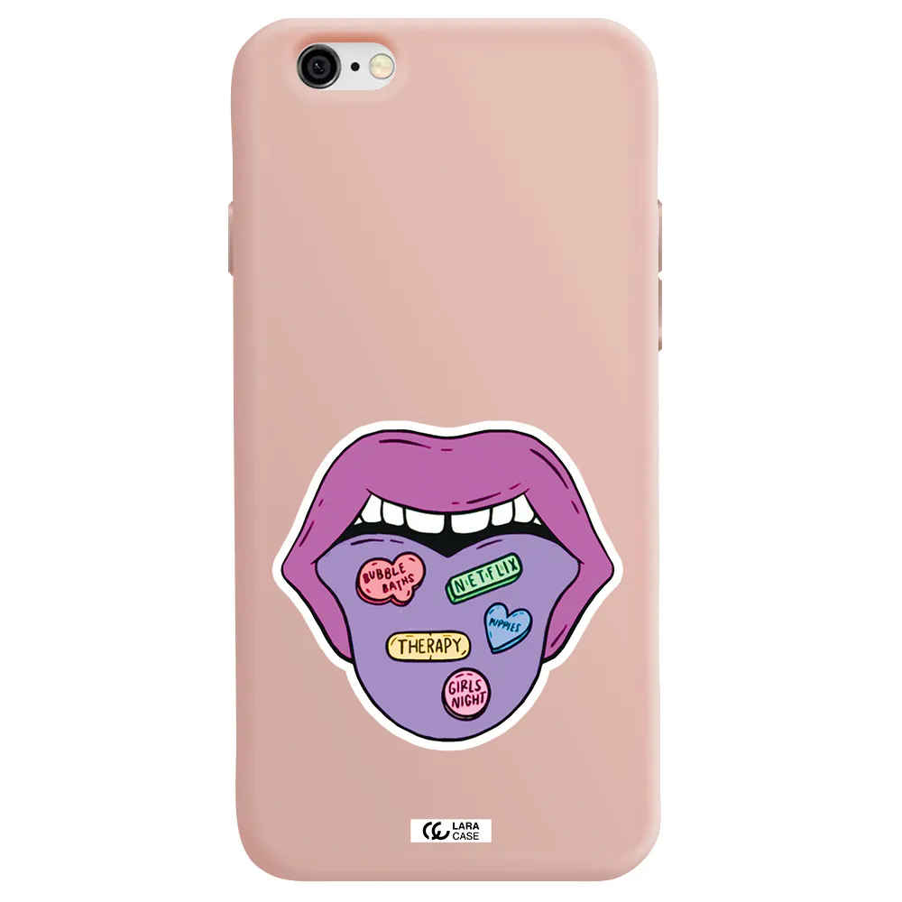 a purple lips with different colored hearts on it Apple iPhone 6 Silicone pastel pink Case