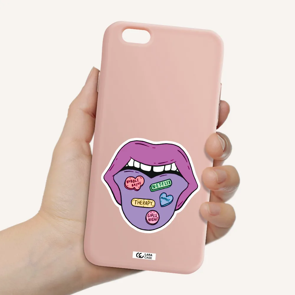 a purple lips with different colored hearts on it Apple iPhone 6 Silicone pastel pink Case