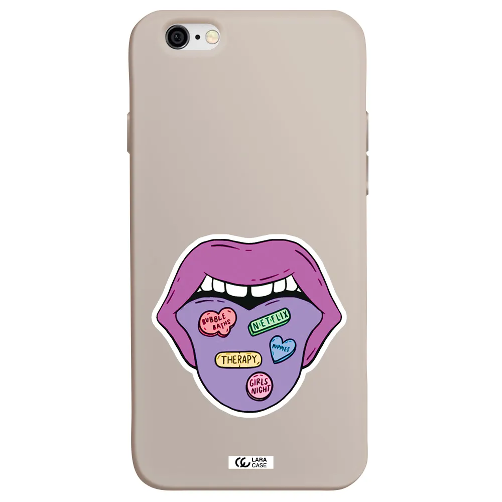a purple lips with different colored hearts on it Apple iPhone 6 Silicone Stone Case
