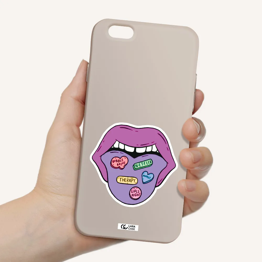 a purple lips with different colored hearts on it Apple iPhone 6 Silicone Stone Case
