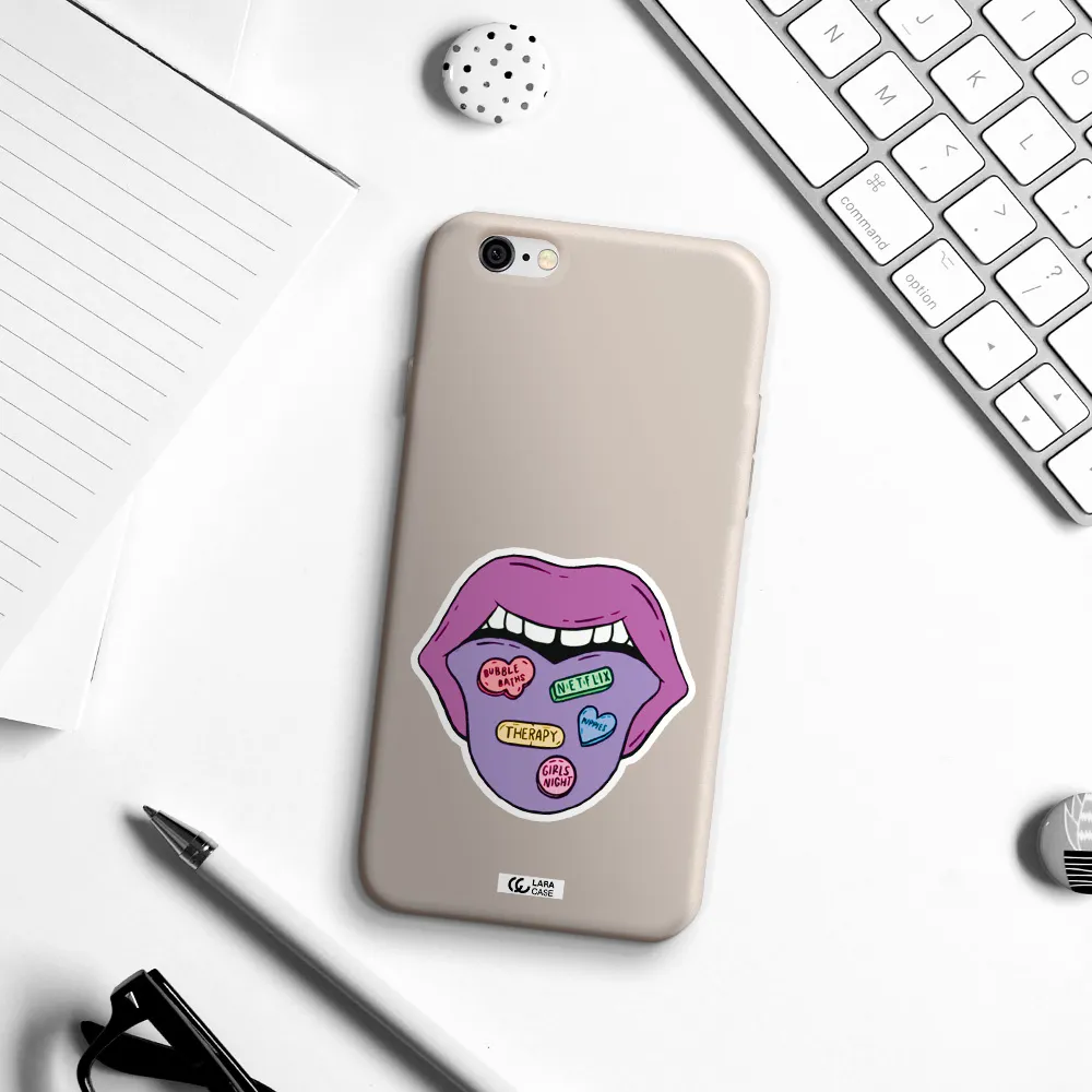 a purple lips with different colored hearts on it Apple iPhone 6 Silicone Stone Case